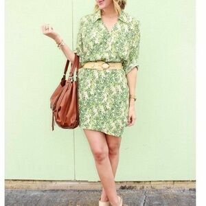 Cabi #280 Size Small Leaf Print 3/4 Sleeve V-Neck Faux Wrap Dress